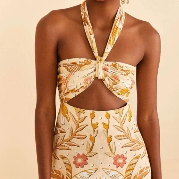 NWT FARM Rio Jungle Chic Midi Dress in Sand ~ Size Small - Picture 2 of 5